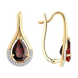 Серьги из красного золота с камнями Фианит, Гранат
