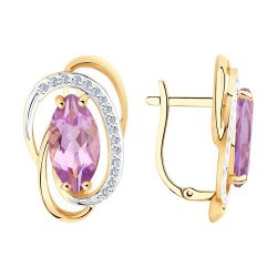 Серьги из красного золота с камнями Фианит, Аметист