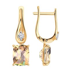Серьги Длинные из красного золота с камнями Swarovski, Топаз розовый