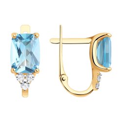 Cercei din aur roșu cu pietre Cubic Zirconia Incolor, Topaz albastru