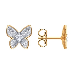 Cercei Pusete din aur roșu cu pietre Cubic Zirconia Incolor
