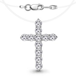 Colier din argint  cu pietre Cubic Zirconia Incolor, Fir transparent