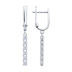 Серьги Длинные из белого золота с камнями Фианит