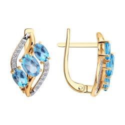 Серьги из красного золота с камнями Фианит, Топаз Swiss