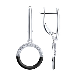 Серьги Длинные из серебра с камнями Фианит, Эмаль