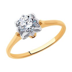 Кольцо из красного золота с камнями Фианит, Swarovski