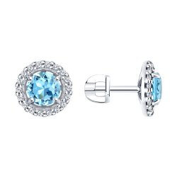 Cercei Pusete din argint  cu pietre Cubic Zirconia Incolor, Topaz Swiss