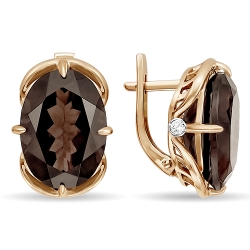 Cercei din aur roșu cu pietre Cubic Zirconia Incolor, Cuarț fumuriu