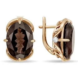 Cercei din aur roșu cu Cubic Zirconia Incolor, Cuarț fumuriu