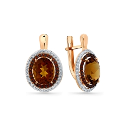 Cercei din aur roșu cu pietre Cubic Zirconia Incolor, Cubic Zirconia Roșu și Cuarț Coniac