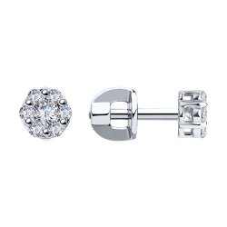 Cercei Pusete din aur alb cu pietre Cubic Zirconia Incolor