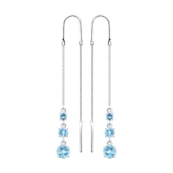 Cercei Lanț din argint  cu pietre Topaz albastru