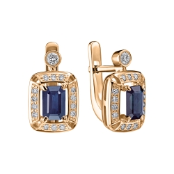 Серьги из красного золота с камнями Бриллиант, Сапфир