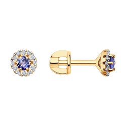 Cercei Pusete din aur roșu cu pietre Diamant, Tanzanit