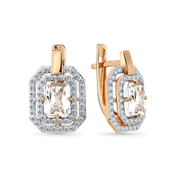 Cercei din aur roșu cu pietre Cubic Zirconia Incolor, Cristal de munte