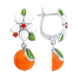 Cercei Suspendați din argint  cu pietre Cubic Zirconia Orange, Emailare