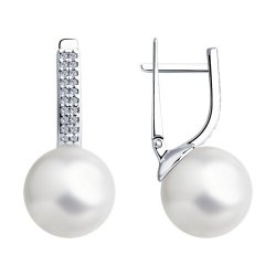 Cercei din argint  cu pietre Cubic Zirconia Incolor, Perla Imit.