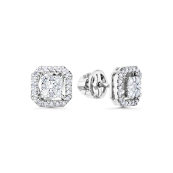 Cercei Pusete din aur alb cu pietre Diamant