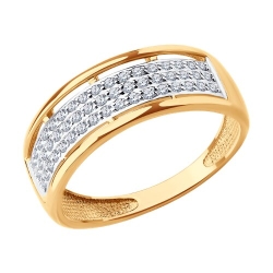 Кольцо из красного золота с камнями Фианит