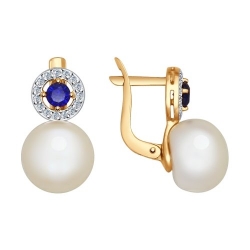 Cercei din aur roșu cu pietre Cubic Zirconia Incolor, Perla Albă și Corindon