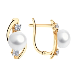 Cercei din aur roșu cu pietre Cubic Zirconia Incolor, Perla Albă