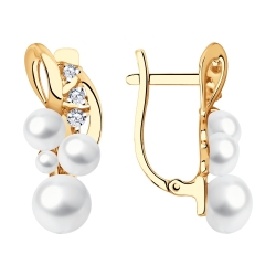 Cercei din aur roșu cu pietre Cubic Zirconia Incolor, Perla Albă