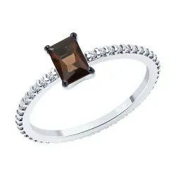 Inel din argint cu Cubic Zirconia Incolor, Cuarț fumuriu