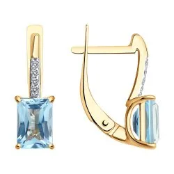 Cercei din aur roșu cu Diamant, Topaz albastru
