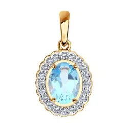 Pandantiv din aur roșu cu Cubic Zirconia Incolor, Topaz albastru