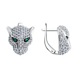 Cercei din argint cu Cubic Zirconia Incolor, Cubic Zirconia Verde