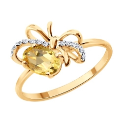 Кольцо из красного золота с камнями Фианит, Цитрин