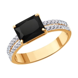 Inel din aur roșu cu pietre Cubic Zirconia Incolor, Agat negru