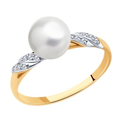 Inel din aur roșu cu pietre Cubic Zirconia Incolor, Perla Albă