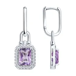 Серьги Конго из серебра с камнями Фианит, Аметист