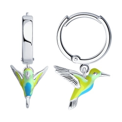 Cercei Creole din argint  cu pietre Emailare