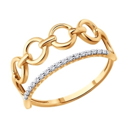 Кольцо из красного золота с камнями Фианит