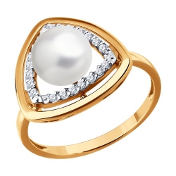 Inel din aur roșu cu pietre Cubic Zirconia Incolor, Perla Albă