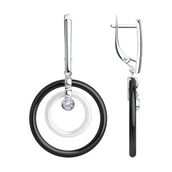 Cercei Suspendați din argint  cu pietre Cubic Zirconia Incolor, Ceramica albă și Ceramica neagră