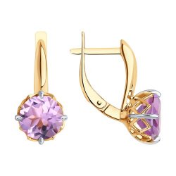 Серьги из красного золота с камнями Аметист