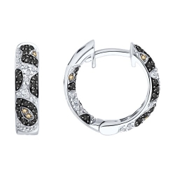 Cercei Creole din aur alb cu pietre Diamant, Diamant Cognac și Diamant negru