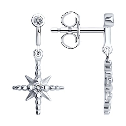 Серьги Пусеты из серебра с камнями Фианит