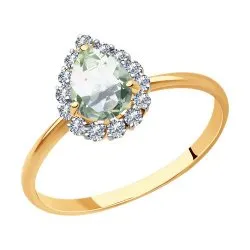 Inel din aur roșu cu Cubic Zirconia Incolor, Prasiolit