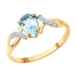 Inel din aur roșu cu Cubic Zirconia Incolor, Topaz albastru