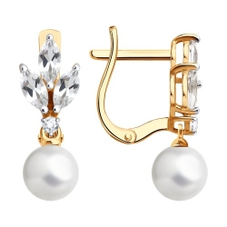 Cercei Suspendați din aur roșu cu pietre Cristal de munte, Perla Albă