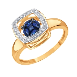 Кольцо из красного золота с камнями Бриллиант, Сапфир