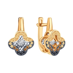 Cercei din aur roșu cu pietre Diamant, Diamant Cognac și Diamant negru