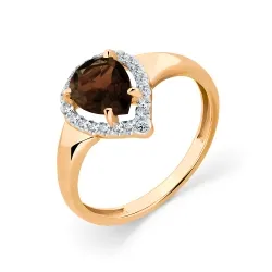 Inel din aur roșu cu Cubic Zirconia Incolor, Cuarț fumuriu