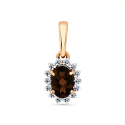 Pandantiv din aur roșu cu pietre Cubic Zirconia Incolor, Cuarț fumuriu