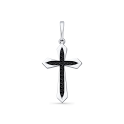 Cruce din aur alb cu pietre Diamant negru