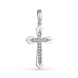 Крестик из белого золота с камнями Бриллиант